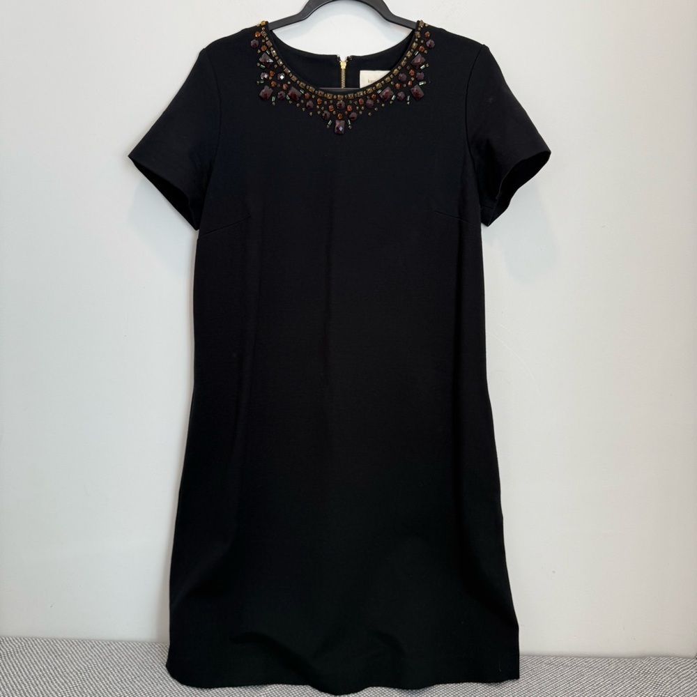 Kate Spade Black Glimmer Shift Dress Jeweled Collar Short Sleeve Women’s Sz 8